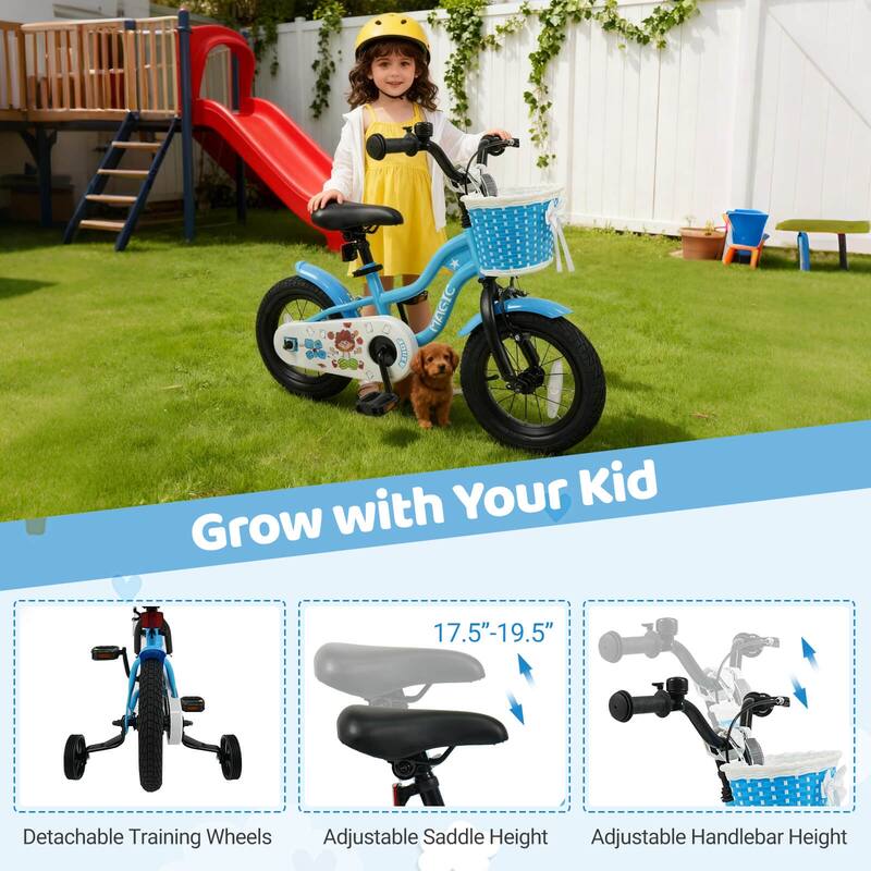 Costway 12”/14”/16”/18” Kids Bike with Training Wheels, Basket, Hand & - See Details