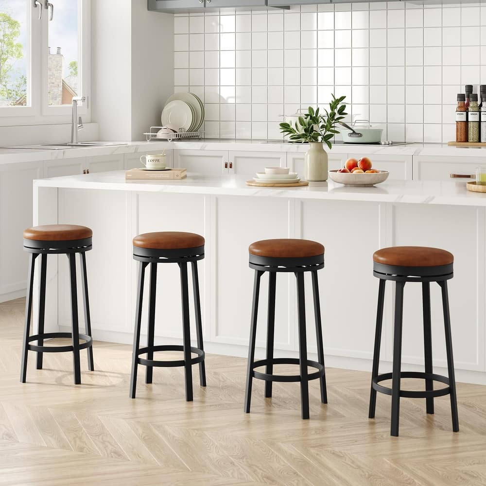 30'' Swivel Bar Stools Set of 4, Counter Height Bar Stools with Footrest，Backless Round Design with Waterproof