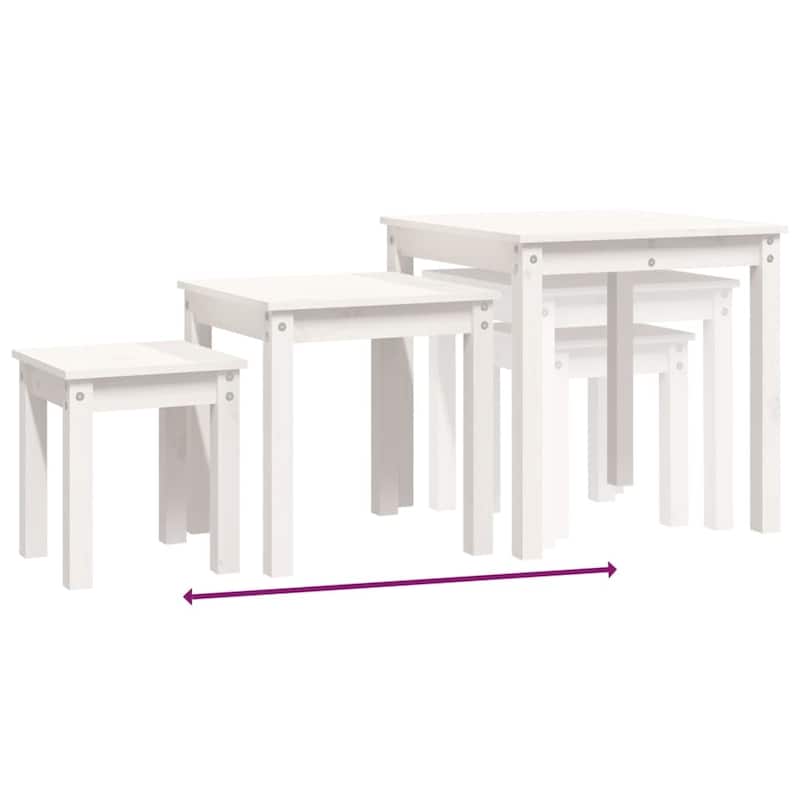 vidaXL Nesting Table White Solid pine wood Small Stackable - 21.7 x 21.7 x 21.7 in