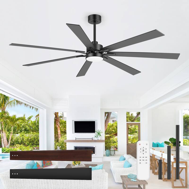 Large 72" Reversible 7-Blade Integrated Ceiling Fan with LED Light and Remote - Matte Black-Style 2