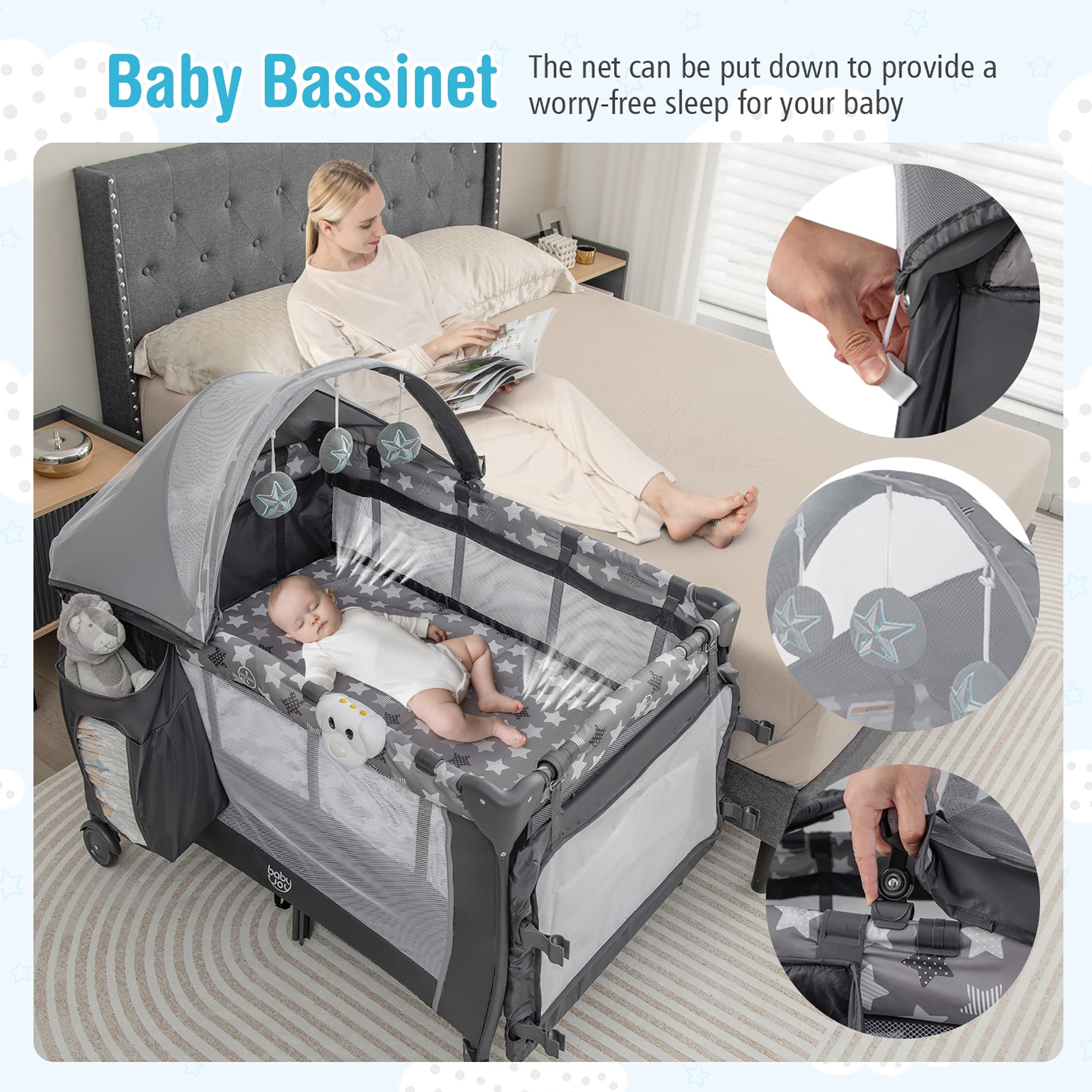Gymax 4-in-1 Portable Baby Playard Nursery Center Bassinet w