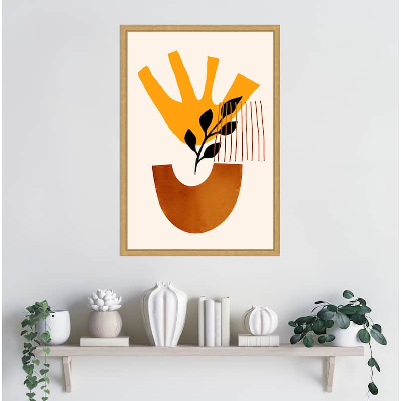 Sunshine Flower No 5 by Eins Kubistika Framed Canvas Wall Art Print - Sylvie Bright Gold