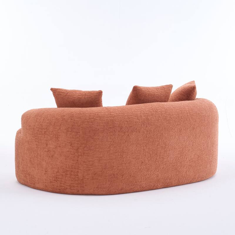Chenille Deep Seat Loveseat Sofa, Full Compression Sponge Curved Loveseat Sofa, Cloud Floor Couch with 3 Pillows