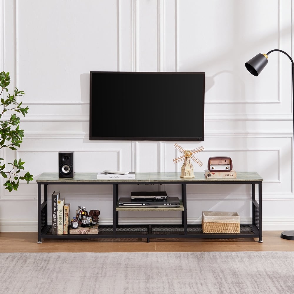Javlergo TV Stand Industrial Entertainment Center Media Console Table with Storage and Mesh Shelf for Living Room/Bedroom, Grey