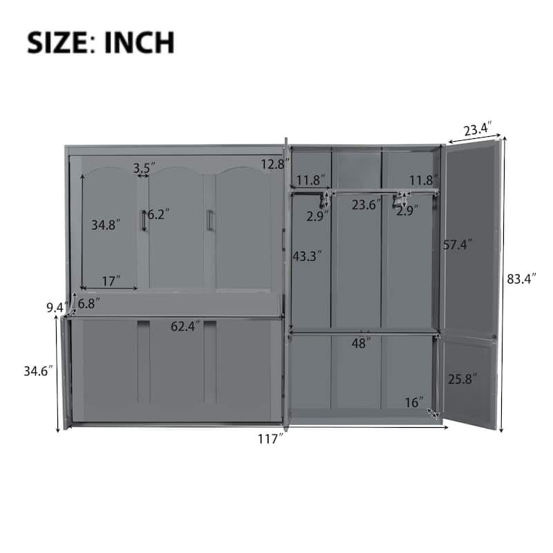 Queen Murphy Bed with Sofa & Shelves, Space-Saving Design