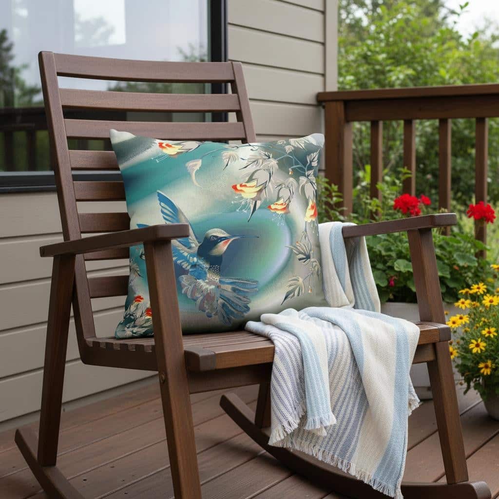 HomeRoots 26" X 26" Blue and Gray Bird Blown Seam Floral Indoor Outdoor Throw Pillow - 26.00' X '26.00' X '5.00