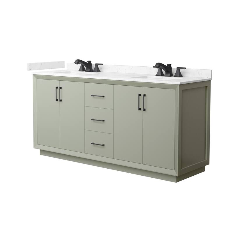 Wyndham Collection WCF4141-72D-VCA-US3MXX Strada 72" Free Standing - Light Green / Carrara Cultured Marble Top / Matte