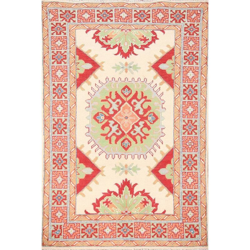 Geometric Kazak Oriental Accent Rug Handmade Wool Carpet - 3'4"x 5'0"