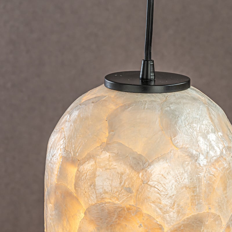 CraftHome Modern Farmhouse Natural Capiz Seashell Pendant Light Coastal Cylinder Hanging Light For Kitchen and Dining Room