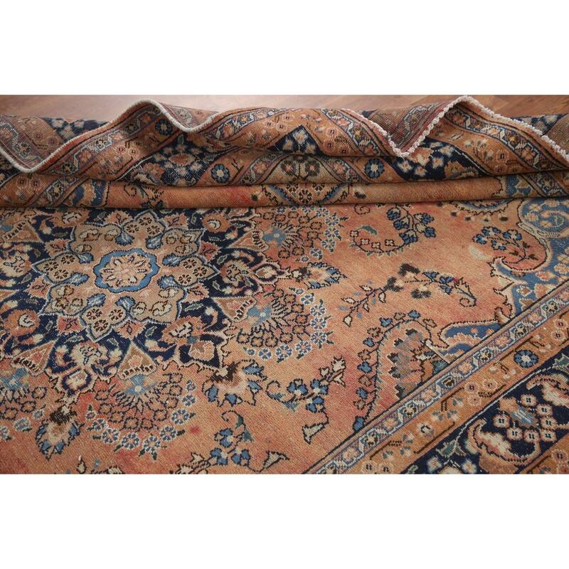 Hand Knotted Oriental 100% Wool Carpet Traditional Floral Oranges & Rust Mashad Area Rug - 9' 7'' X 6' 6''