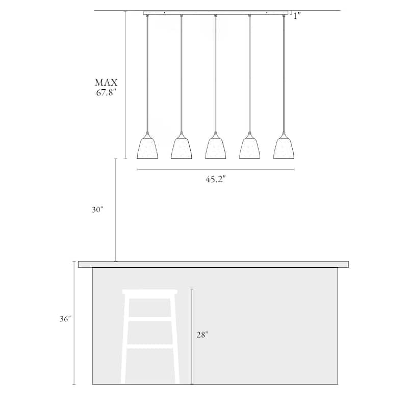 Modern 5-Light Gold Chandelier Linear Island Light for Dining Room - W 45.2" x H 7.8" x D 6"
