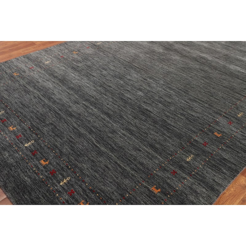 Tribal Green Gabbeh Indian Area Rug Handmade Wool Carpet - 6'8"x 9'9"