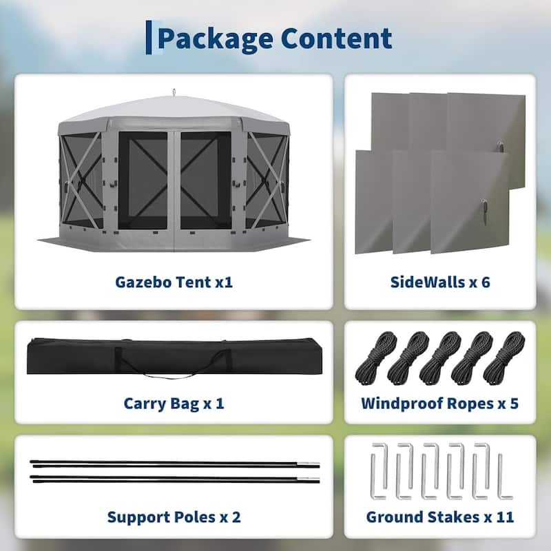 11.8FT Collapsible Gazebo Tent with 6 Removable Wind Panels for Outdoor Events, Camping, Patio, Backyard - N/A