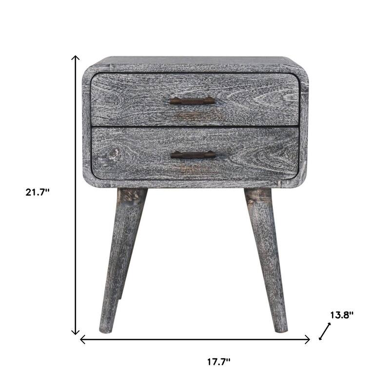 HomeRoots 22" Gray Solid Wood Distressed Two Drawer Nightstand