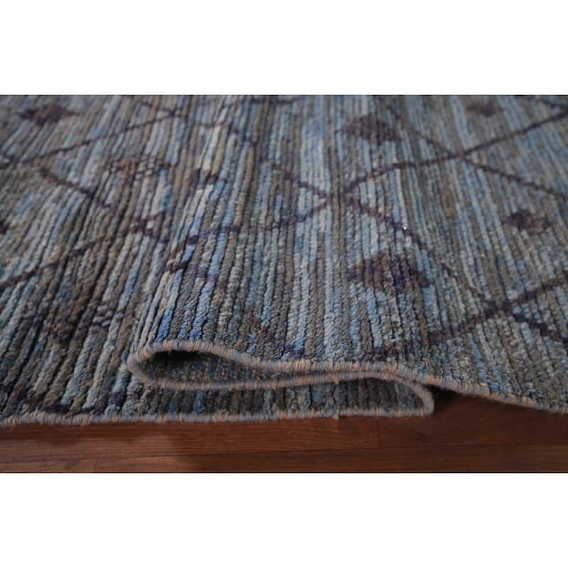 Blue Trellis Moroccan Area Rug Handmade Wool Carpet - 6'0"x 9'8"