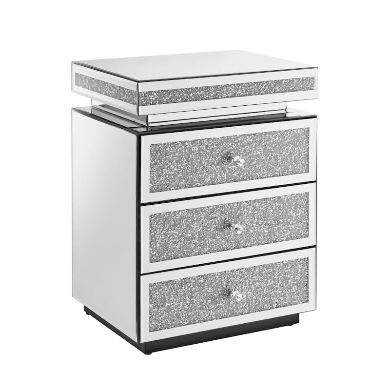 Mirrored Nightstand with Drawers, Couch Side Table with Crystal Pulls, Living Room Side Table with Crushed Decorate