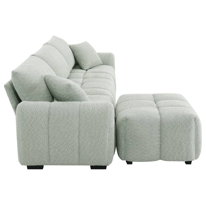 Modular Sectional Sofa Boucle Fabric Pull-line Design L-Shape Sofa Set with Movable Ottoman for Living Room 3-Seater Couch