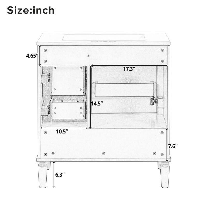 30-Inch Green Bathroom Vanity Set – Freestanding Design with Three Drawers, Soft-Close Doors & Elegant Gold Metal Handles.