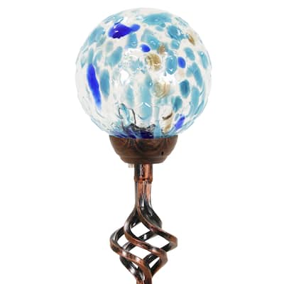Exhart Solar Pearlized Honeycomb Glass Ball Garden Stake with Metal Finial, 4 by 31 Inches