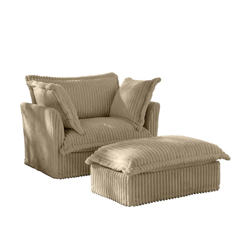 Oversized Accent Chair with Ottoman, Modern Cloud Chaise Lounge Chair with Deep Seat, Upholstered Armchair Reading Sofa Chairs