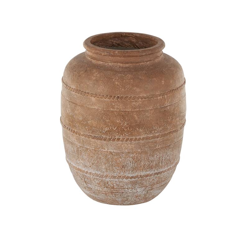Magnesium Oxide Distressed Decorative Vase with Raised Braided Accents - Cream or Brown - Roche River Decor