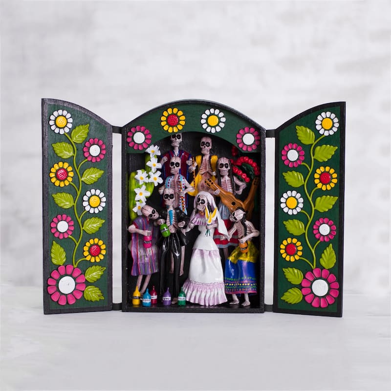 Novica Handmade Party In The Cemetery Ceramic Retablo