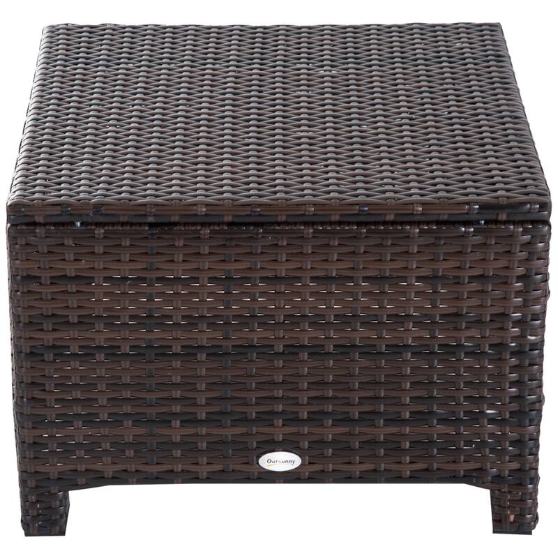 Outsunny Square PE Wicker Outdoor Ottoman with Removable Cushion