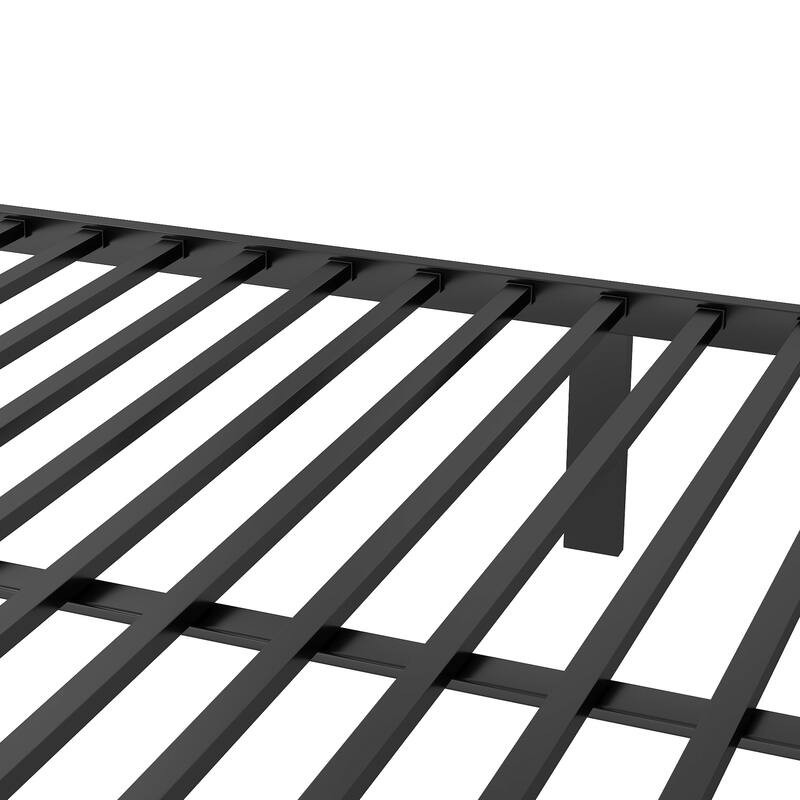 Queen Over Queen Metal Bunk Bed with Ladder and Storage Shelf for Adults and Teens, Black