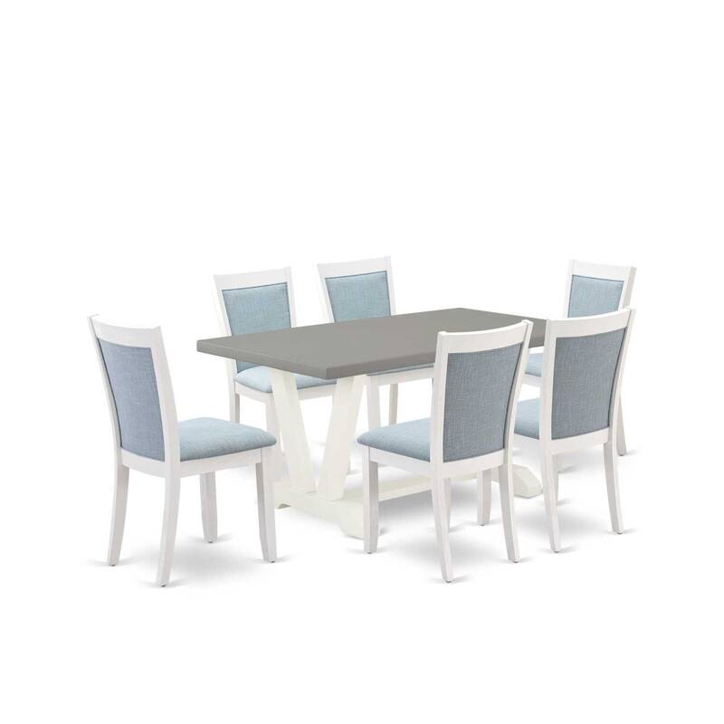 HomeStock 7-Piece Wire Brushed Linen White Finish Solid Wood Top Dining Table with 6 Parson Chairs