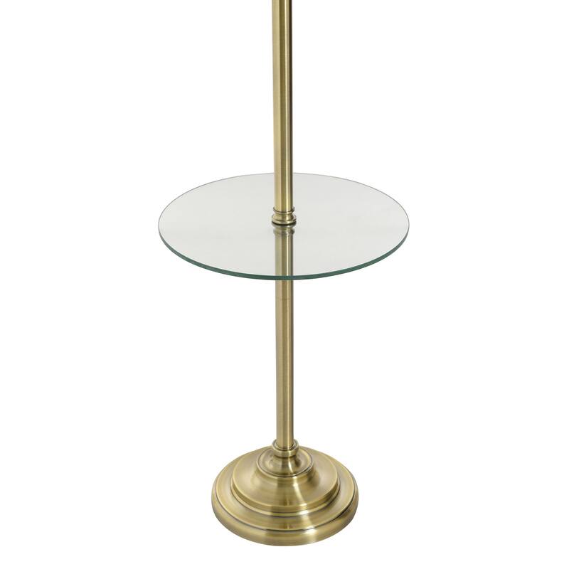 StyleCraft Floor Lamp - Antique Brass Finish - Natural Linen Fabric Shade