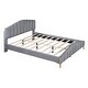 preview thumbnail 5 of 10, Queen Size Velvet Platform Bed w/ Thick Fabric, Stylish Stripe Decorated Bedboard & Elegant Metal Bed Leg Upholstered Bed, Gray