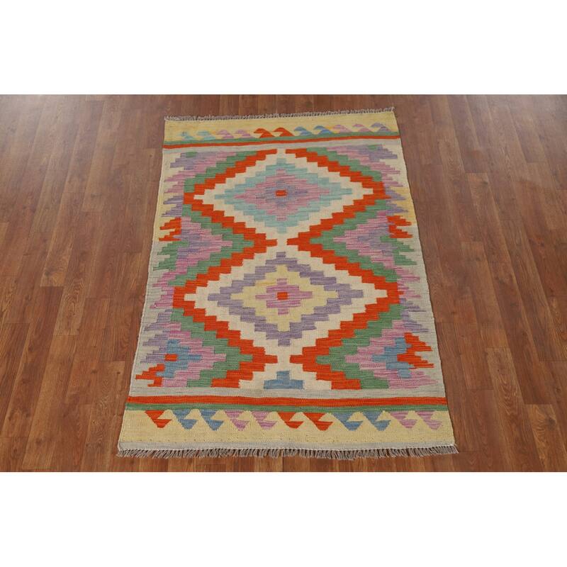 Oriental Reversible Kilim Accent Rug Hand-Woven Wool Carpet - 3'3"x 4'10"
