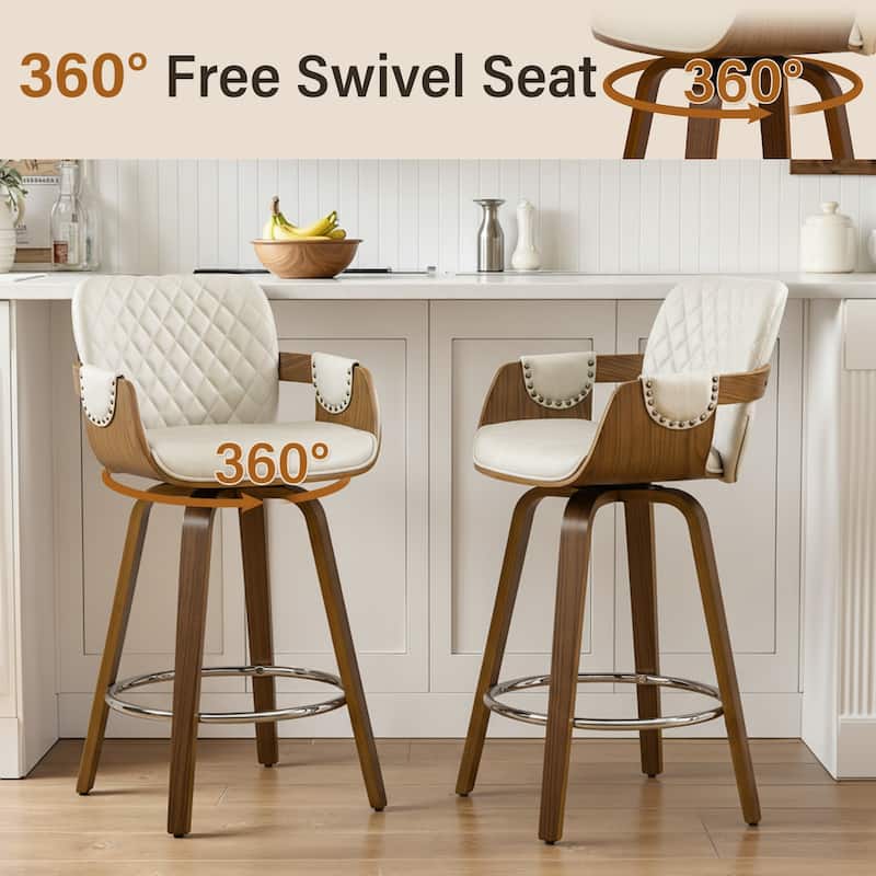 26-Inch Upholstered Swivel Counter Height Bar Stool with Armrests - 36.6"H x19.5"W x 21.3"D