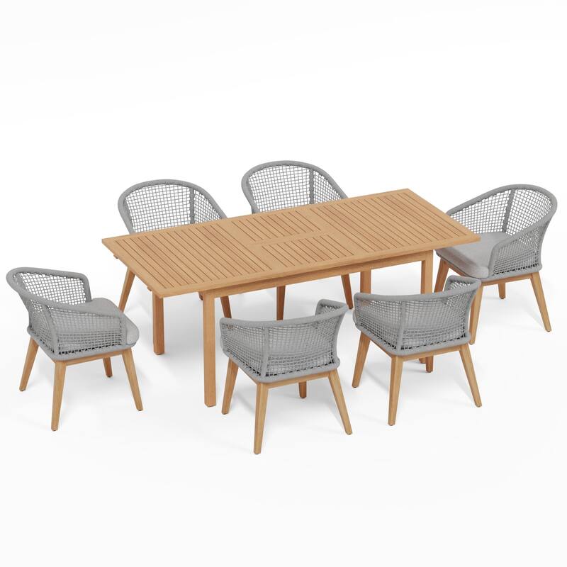 7 - Piece Outdoor Wood & Woven Rope Dining Set