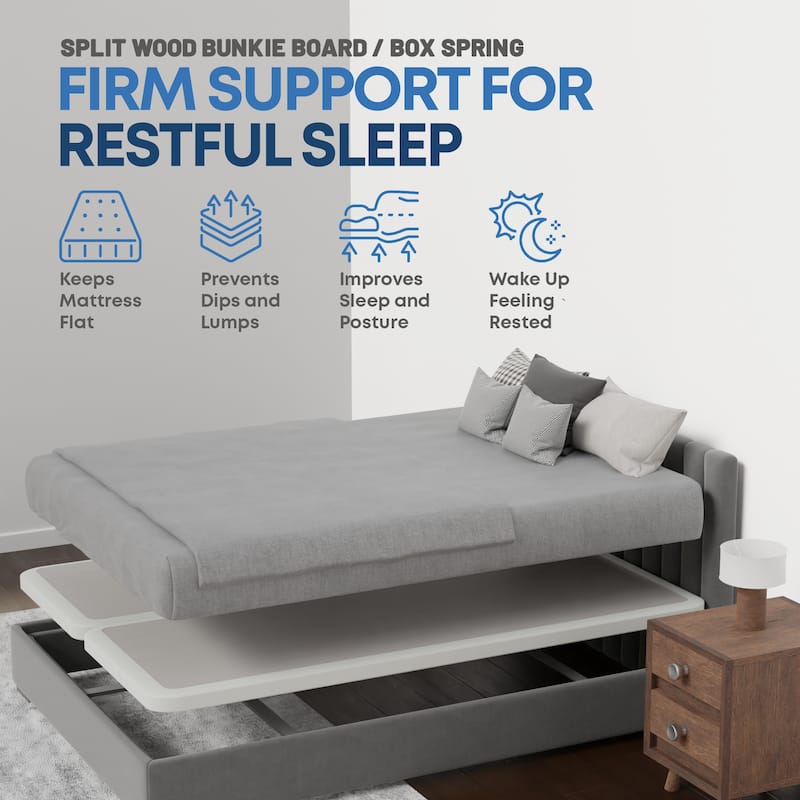 Box Spring Bed Base, 2" Wood Foundation, Quiet Noise Free, 2-Pieces Under Mattress-Support Box Spring, Fully Assembled, White