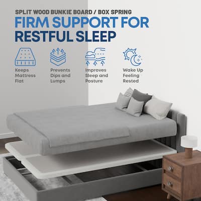 Box Spring Bed Base, 2" Wood Foundation, Quiet Noise Free, 2-Pieces Under Mattress-Support Box Spring, Fully Assembled, White