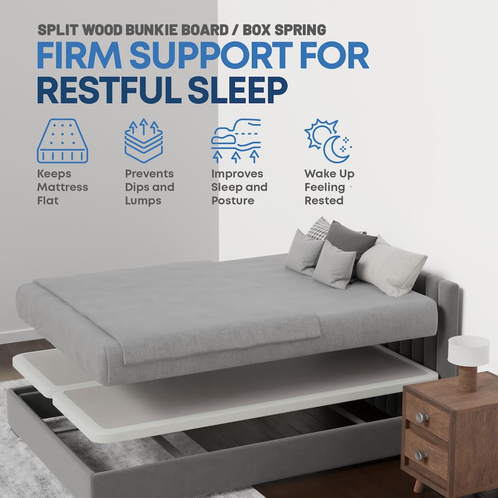 Box Spring Bed Base, 2" Wood Foundation, Quiet Noise Free, 2-Pieces Under Mattress-Support Box Spring, Fully Assembled, White