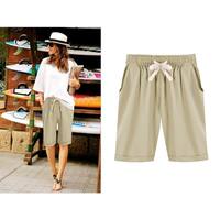 Shop Women Drawstring Elastic Waist Short Casual Summer Knee Length Pants Solid Color Overstock 31915027
