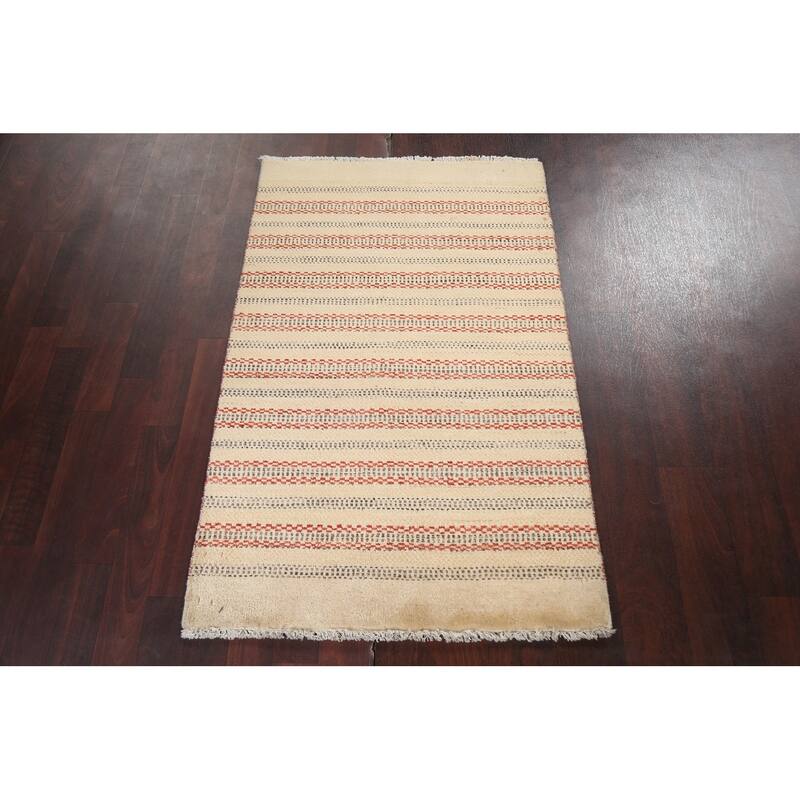 Geometric Striped Oriental Gabbeh Kashkoli Area Rug Wool Hand-knotted - 2'7" x 4'1"
