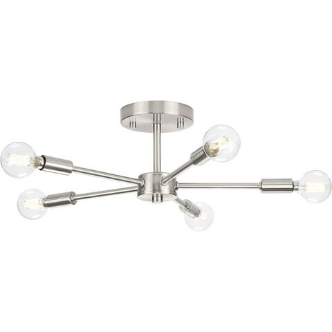 Delayne Collection Five-Light Mid-Century Modern Brushed Nickel Semi-Flush Mount Light - 16 in x 16 in x 5.5 in