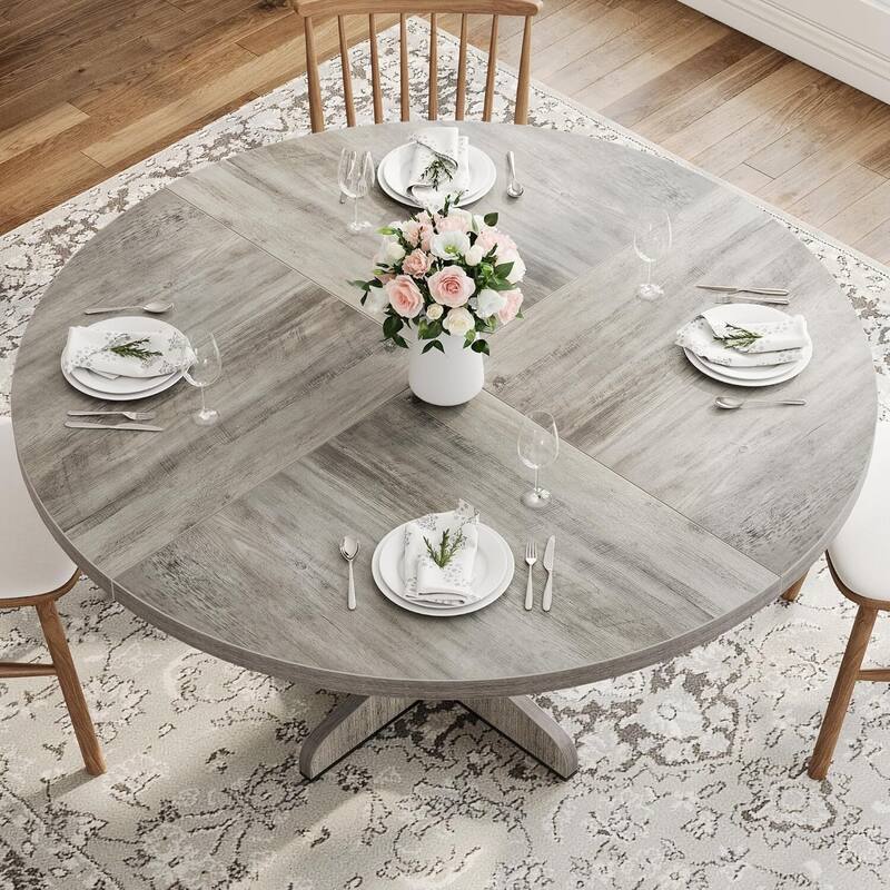 Rustic 47 Inch Round Dining Kitchen Table for 4-6 Dining Room, Living Room (Only Table)