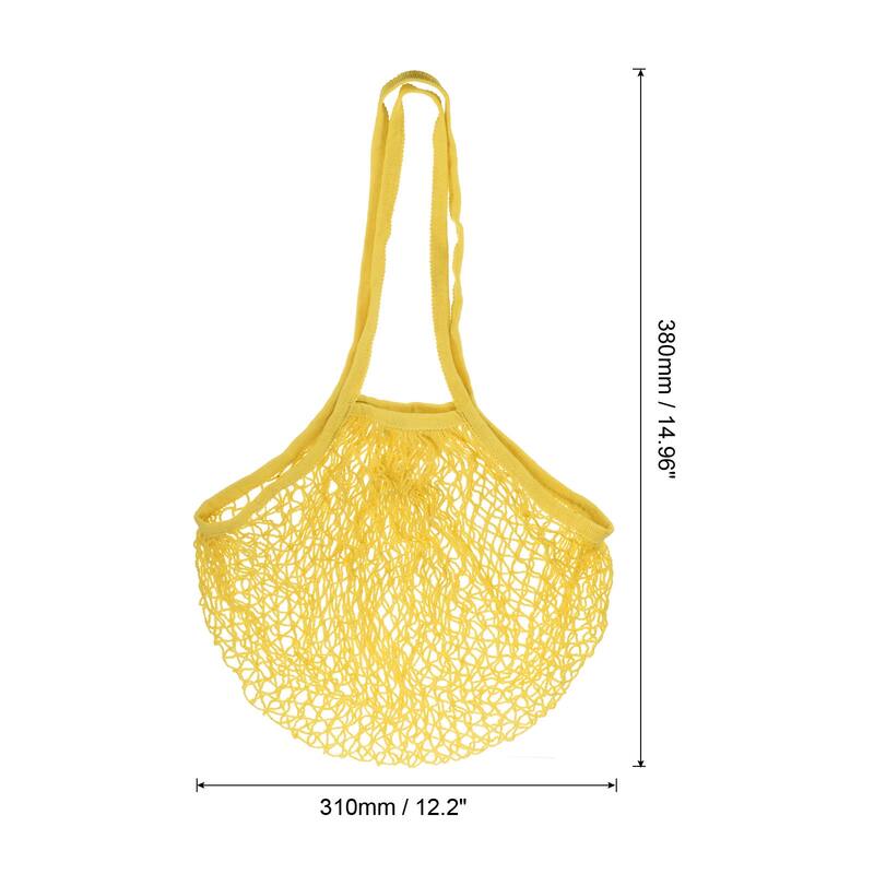 Cotton Mesh Bag, 14.96x12.2" Long Handle Mesh Net String Grocery Bags - Yellow