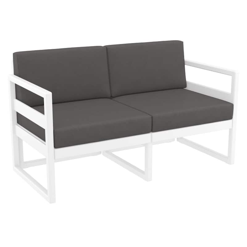 55" White Outdoor Patio Loveseat with Sunbrella Charcoal Gray Cushion