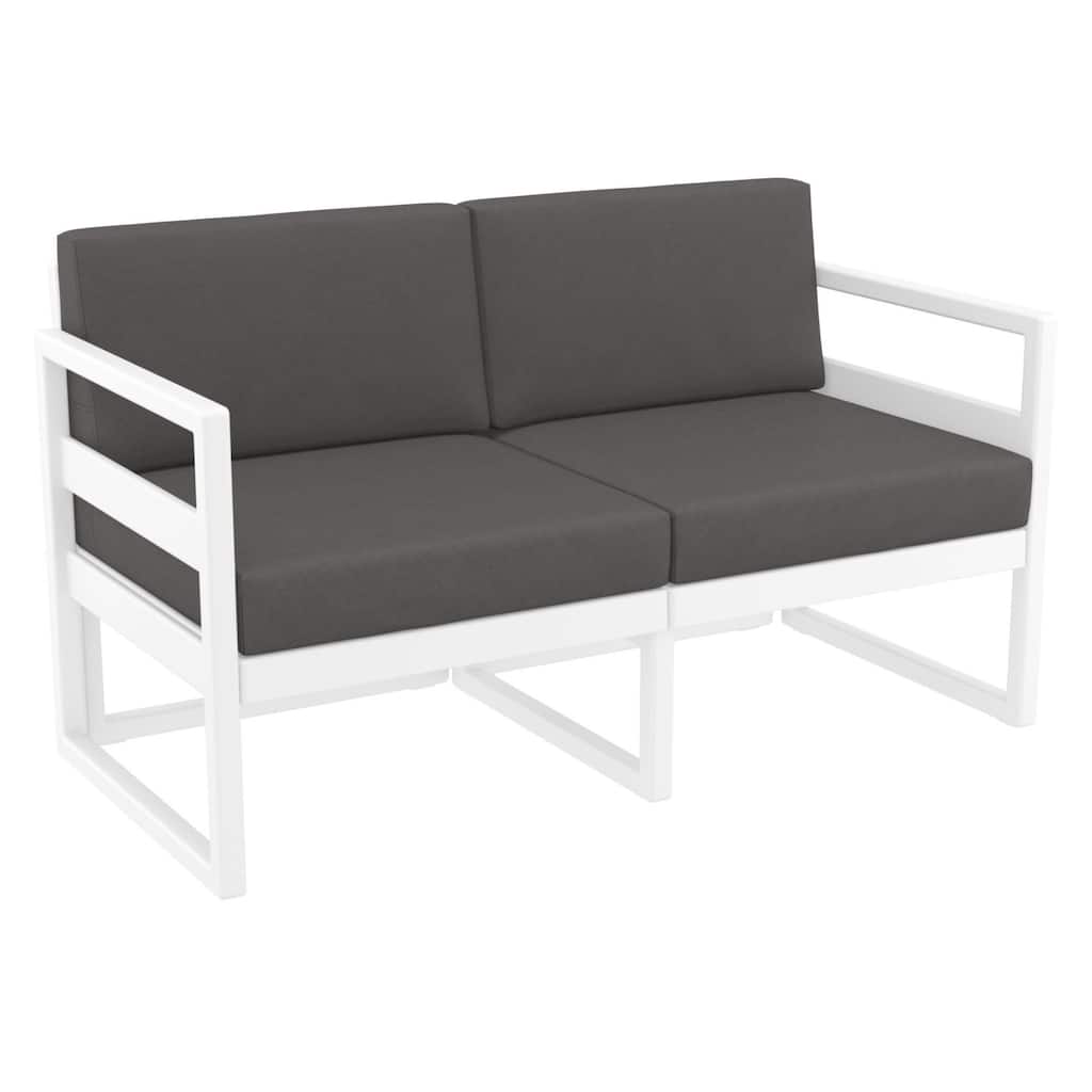 55" White Outdoor Patio Loveseat with Sunbrella Charcoal Gray Cushion