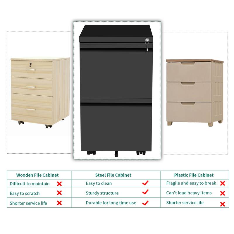 Modern 2/3-Drawer Locking Rolling Wheeled Steel File Cabinet