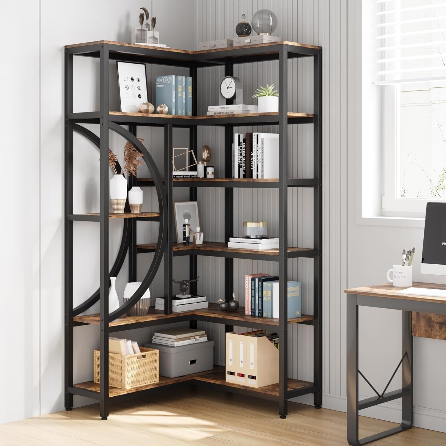 6 Industrial Corner Bookshelf Storage Rack for Home - Bed Bath