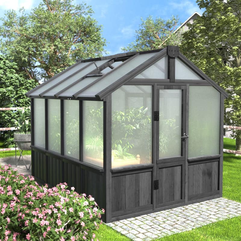 VEIKOUS Walk-in Wooden Greenhouse for Outside, Garden and Backyard, Black Greenhouse - 6'×8'