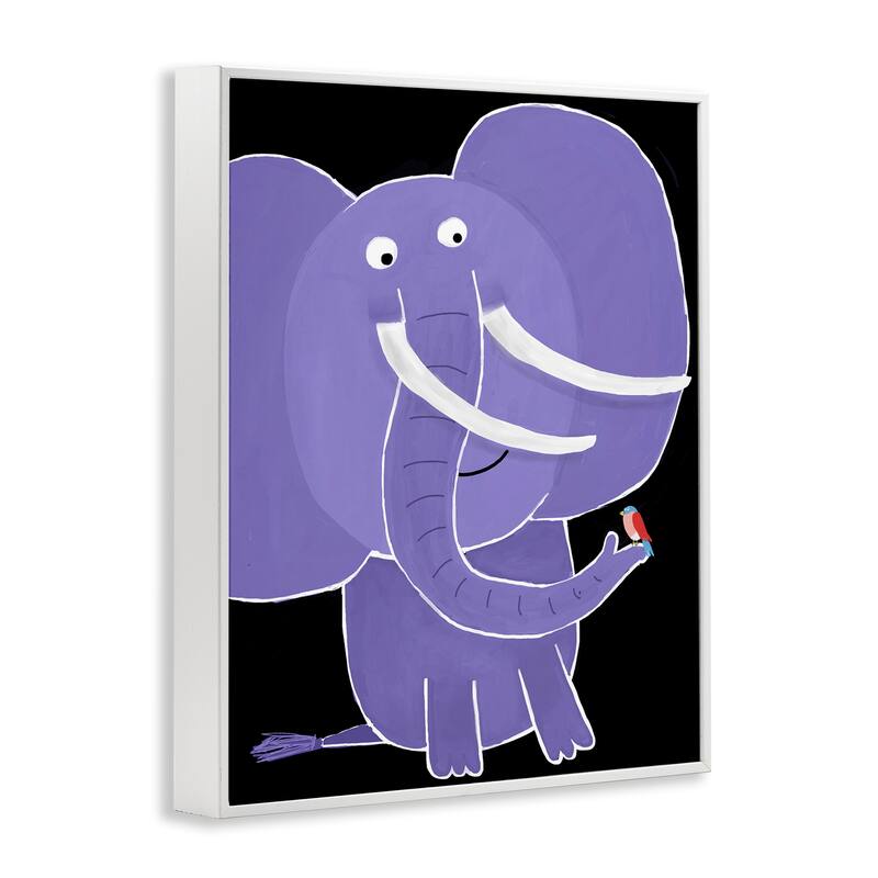 Stupell Elephant & Bird on Black Framed Giclee Art Design By Carla Daly