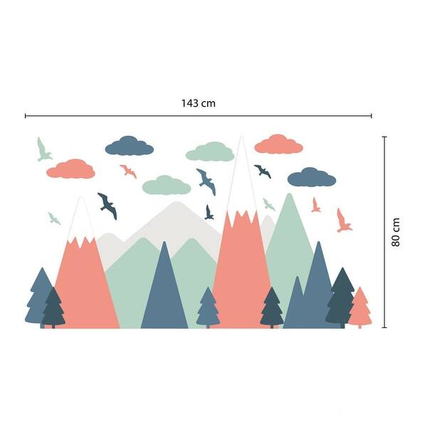 dimension image slide 1 of 2, Walplus Red Green Mountains Landscape Clouds Birds Children Wall Stickers