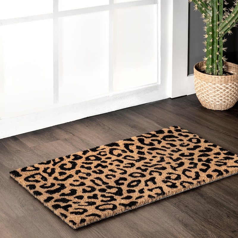 Nuloom Coir Leopard Print Doormat - 1'5" x 2'5" - Natural